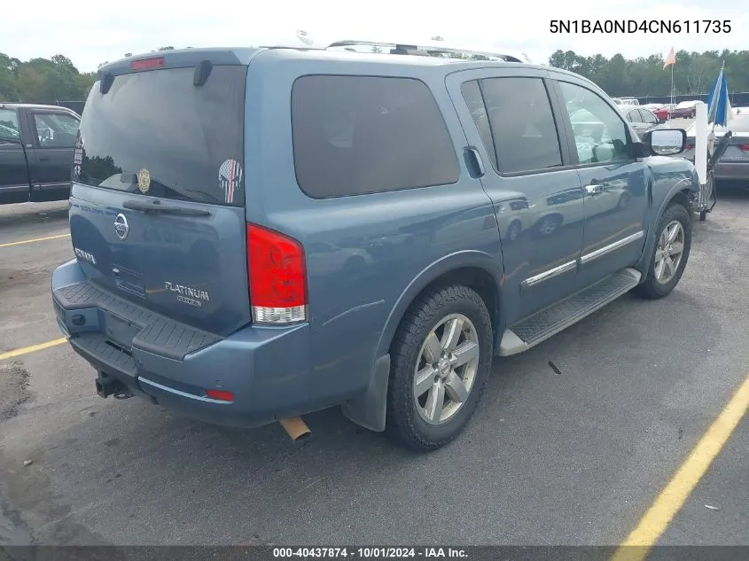 2012 Nissan Armada Platinum VIN: 5N1BA0ND4CN611735 Lot: 40437874