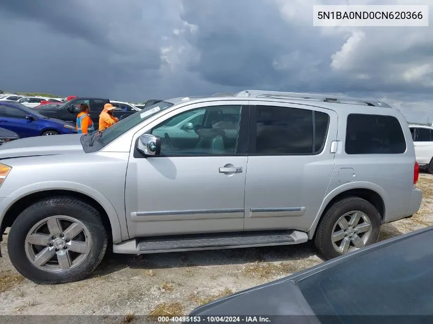 2012 Nissan Armada Platinum VIN: 5N1BA0ND0CN620366 Lot: 40495153