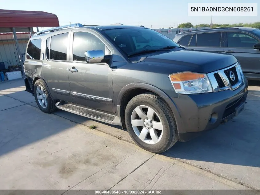 2012 Nissan Armada Sl VIN: 5N1BA0ND3CN608261 Lot: 40498545