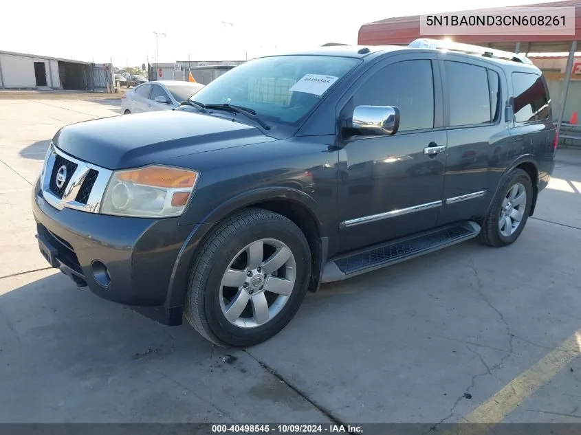 2012 Nissan Armada Sl VIN: 5N1BA0ND3CN608261 Lot: 40498545