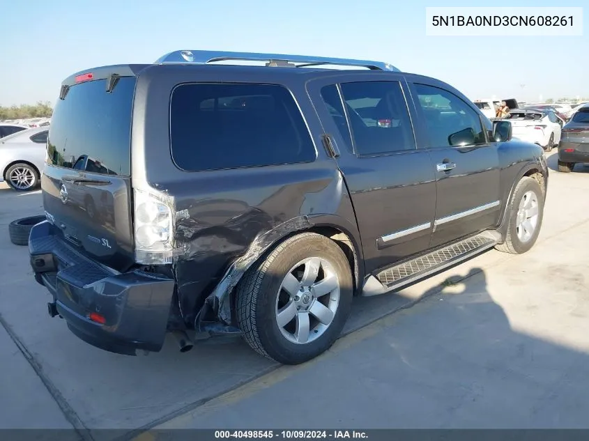 2012 Nissan Armada Sl VIN: 5N1BA0ND3CN608261 Lot: 40498545