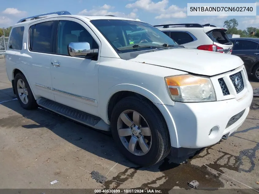 2012 Nissan Armada Sv/Sl/Platinum VIN: 5N1BA0ND7CN602740 Lot: 40530699