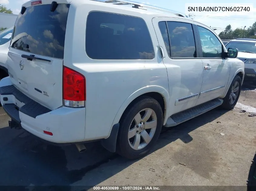 2012 Nissan Armada Sv/Sl/Platinum VIN: 5N1BA0ND7CN602740 Lot: 40530699