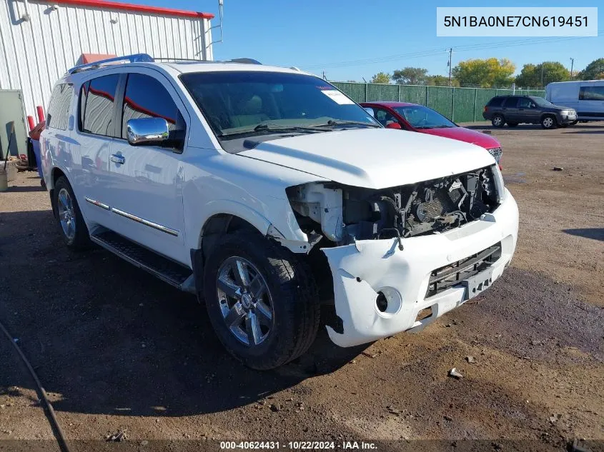 2012 Nissan Armada Platinum VIN: 5N1BA0NE7CN619451 Lot: 40624431