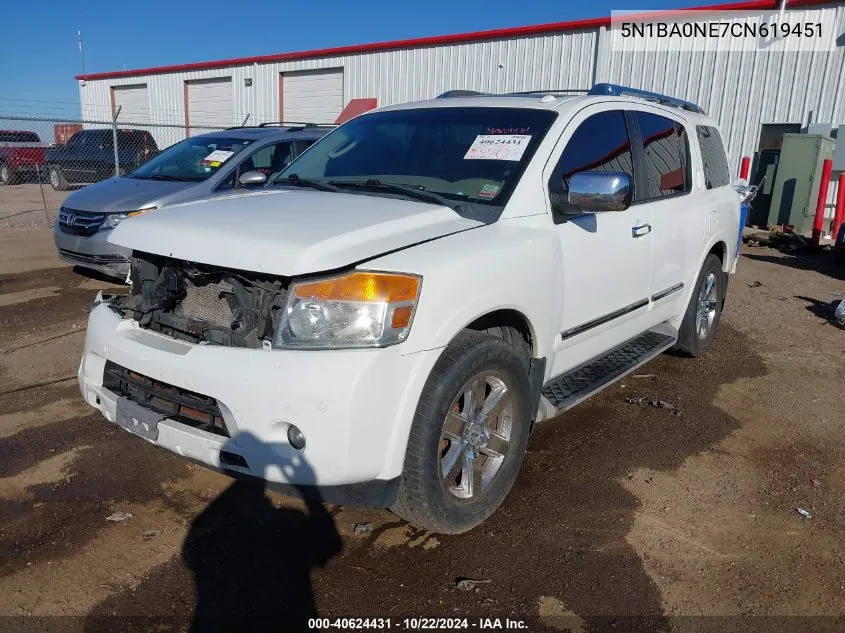 2012 Nissan Armada Platinum VIN: 5N1BA0NE7CN619451 Lot: 40624431