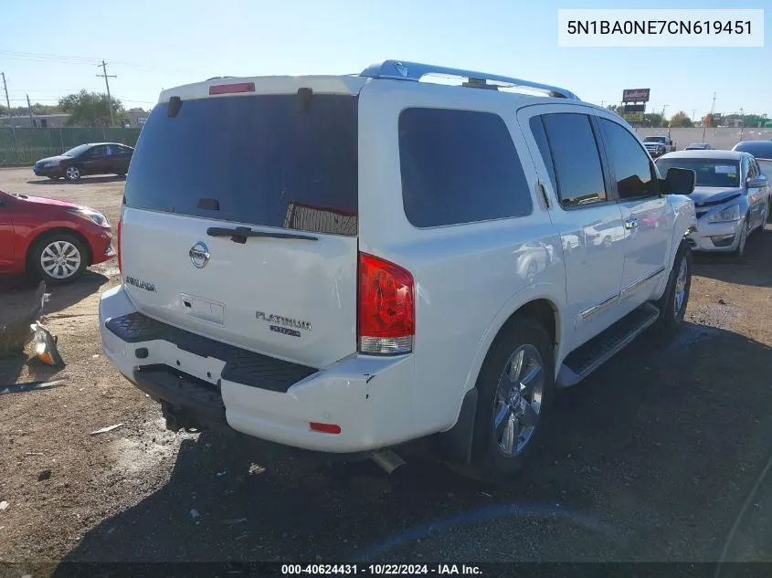 2012 Nissan Armada Platinum VIN: 5N1BA0NE7CN619451 Lot: 40624431