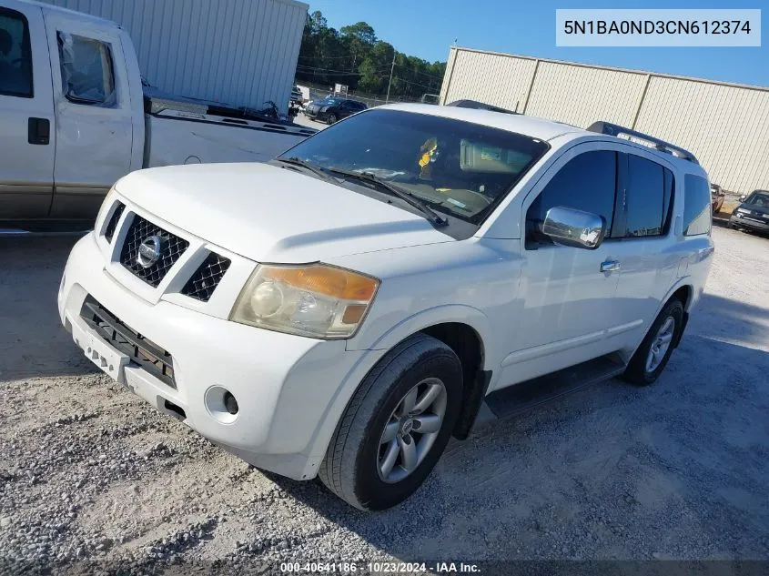 2012 Nissan Armada Sv VIN: 5N1BA0ND3CN612374 Lot: 40641186