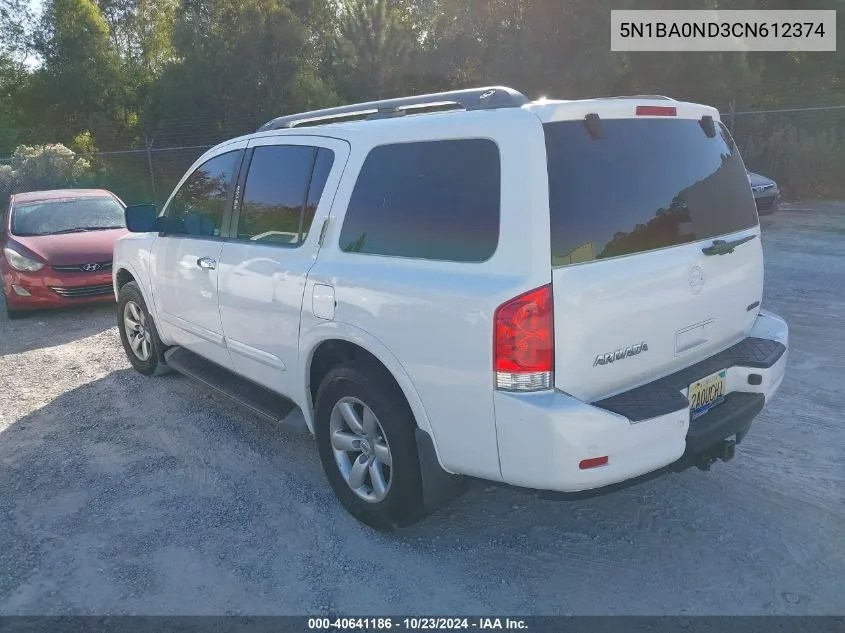 2012 Nissan Armada Sv VIN: 5N1BA0ND3CN612374 Lot: 40641186