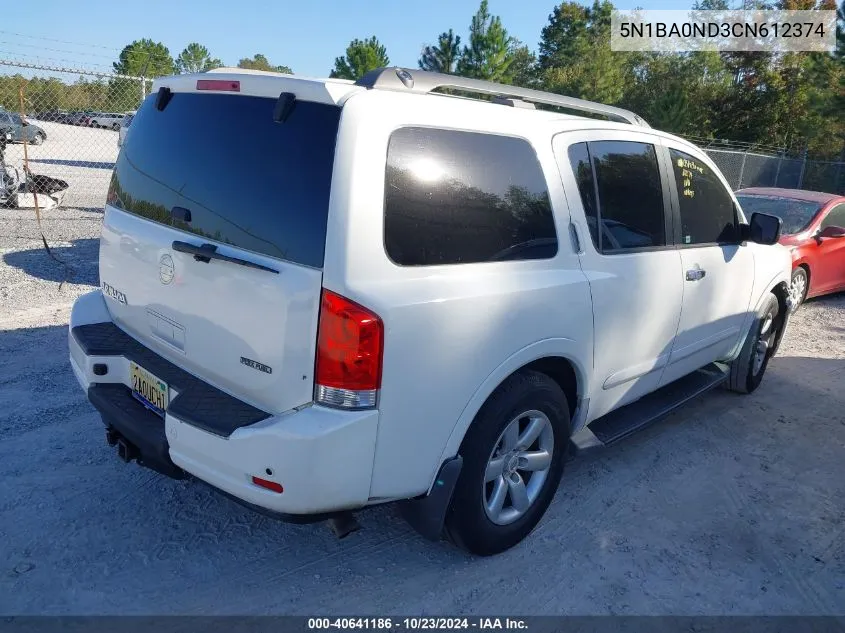 2012 Nissan Armada Sv VIN: 5N1BA0ND3CN612374 Lot: 40641186