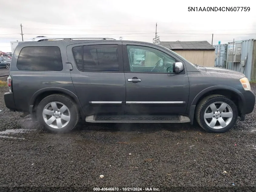 2012 Nissan Armada Sv/Sl/Platinum VIN: 5N1AA0ND4CN607759 Lot: 40646670