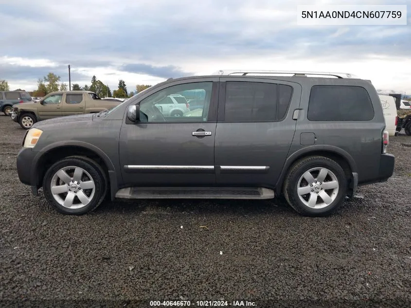 2012 Nissan Armada Sv/Sl/Platinum VIN: 5N1AA0ND4CN607759 Lot: 40646670