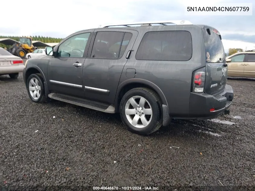 2012 Nissan Armada Sv/Sl/Platinum VIN: 5N1AA0ND4CN607759 Lot: 40646670