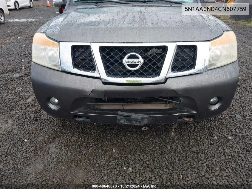 2012 Nissan Armada Sv/Sl/Platinum VIN: 5N1AA0ND4CN607759 Lot: 40646670