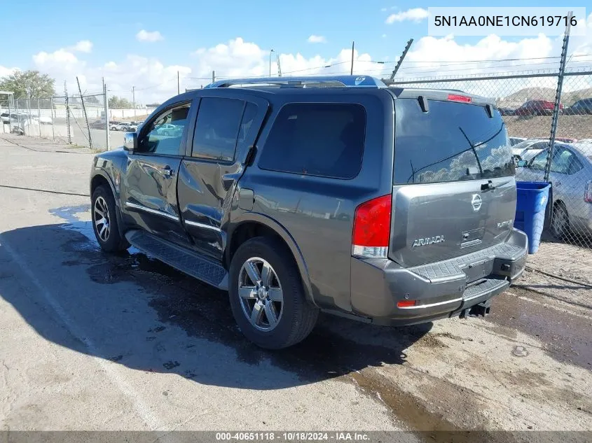 2012 Nissan Armada Platinum VIN: 5N1AA0NE1CN619716 Lot: 40651118