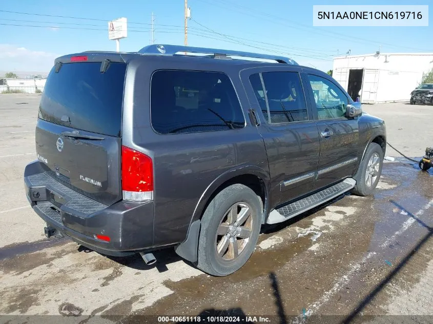 2012 Nissan Armada Platinum VIN: 5N1AA0NE1CN619716 Lot: 40651118