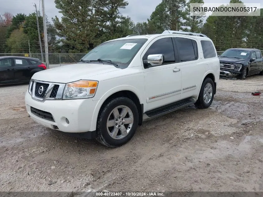 2012 Nissan Armada Platinum VIN: 5N1BA0ND0CN605317 Lot: 40723407