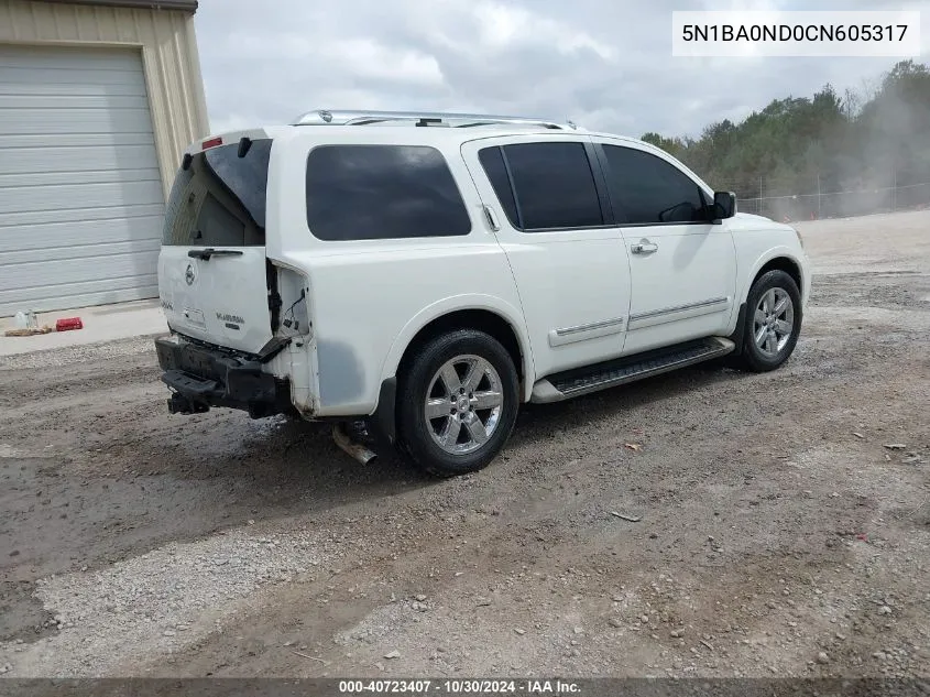 2012 Nissan Armada Platinum VIN: 5N1BA0ND0CN605317 Lot: 40723407