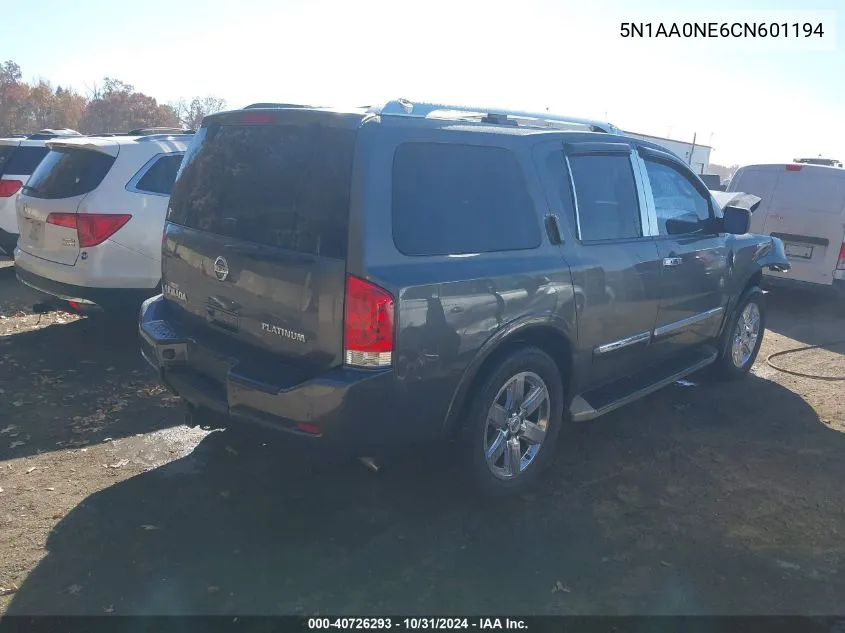 2012 Nissan Armada Platinum VIN: 5N1AA0NE6CN601194 Lot: 40726293