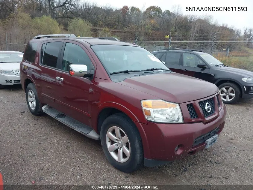 2012 Nissan Armada Sv VIN: 5N1AA0ND5CN611593 Lot: 40778729