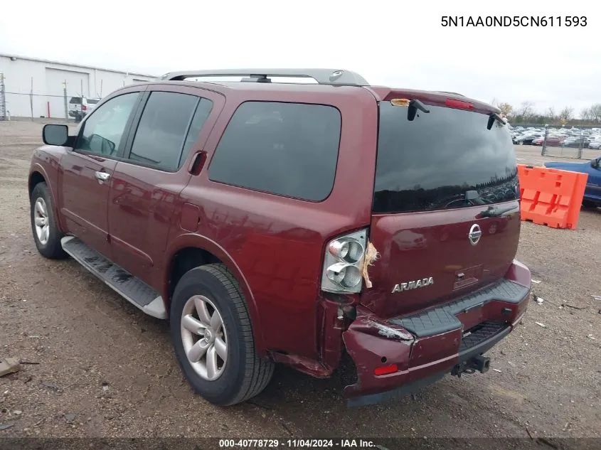 2012 Nissan Armada Sv VIN: 5N1AA0ND5CN611593 Lot: 40778729