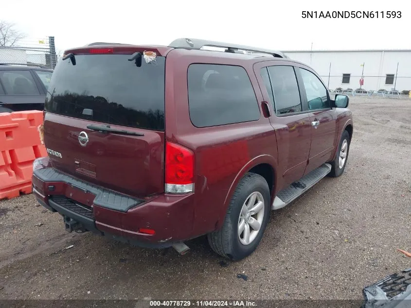 2012 Nissan Armada Sv VIN: 5N1AA0ND5CN611593 Lot: 40778729