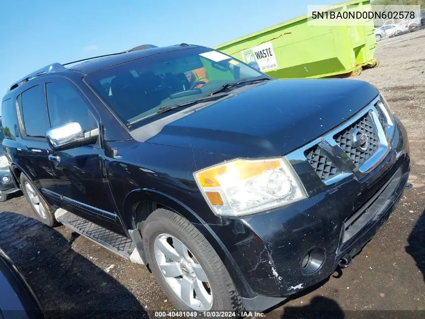 2013 Nissan Armada Sl VIN: 5N1BA0ND0DN602578 Lot: 40481049