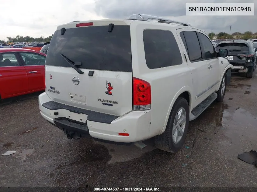 2014 Nissan Armada Platinum VIN: 5N1BA0ND1EN610948 Lot: 40744537