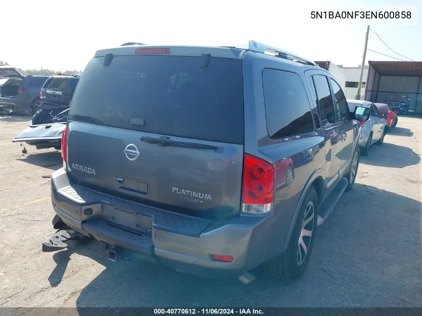 2014 Nissan Armada Platinum VIN: 5N1BA0NF3EN600858 Lot: 40770612