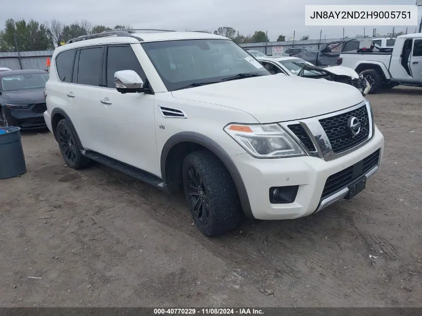 2017 Nissan Armada Platinum VIN: JN8AY2ND2H9005751 Lot: 40770229