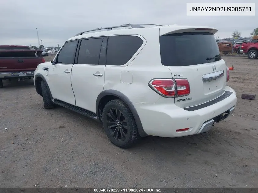 2017 Nissan Armada Platinum VIN: JN8AY2ND2H9005751 Lot: 40770229