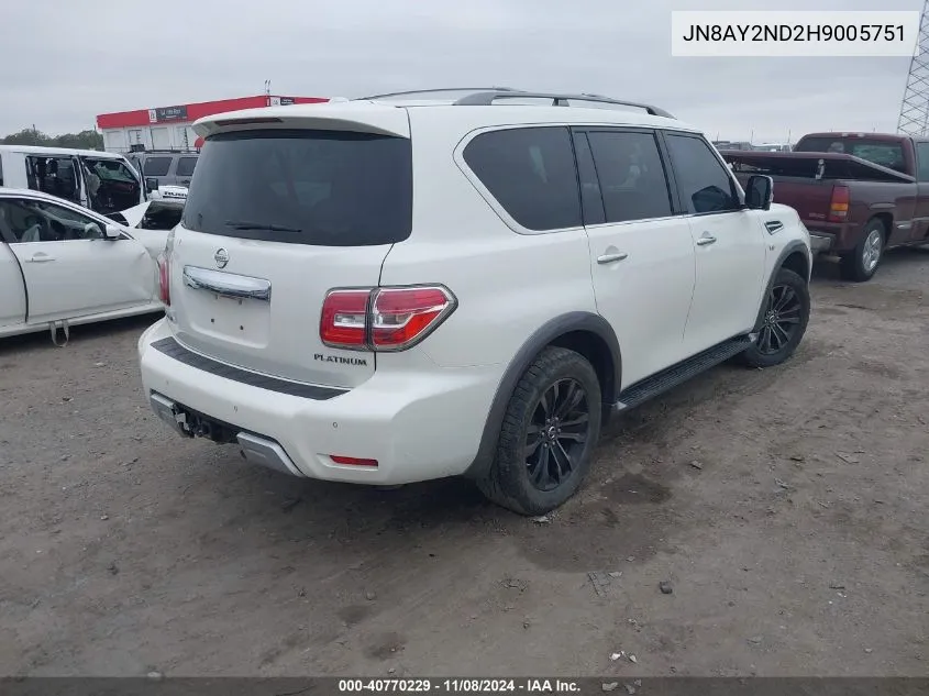 2017 Nissan Armada Platinum VIN: JN8AY2ND2H9005751 Lot: 40770229