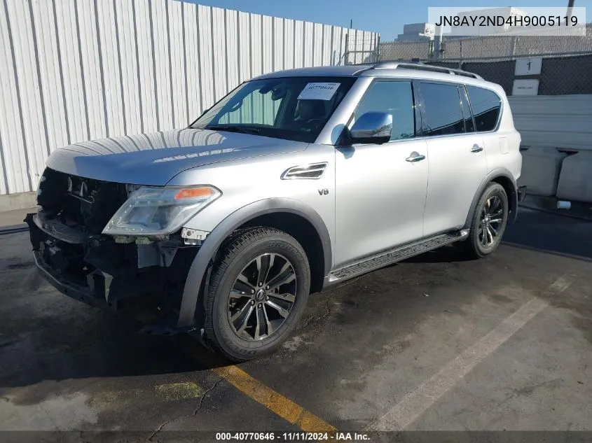 2017 Nissan Armada Platinum VIN: JN8AY2ND4H9005119 Lot: 40770646