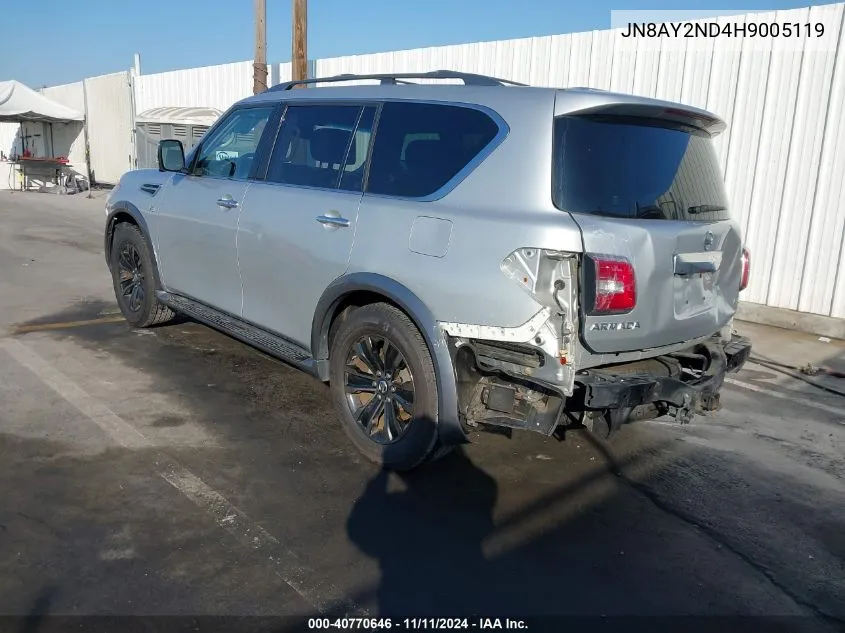 2017 Nissan Armada Platinum VIN: JN8AY2ND4H9005119 Lot: 40770646