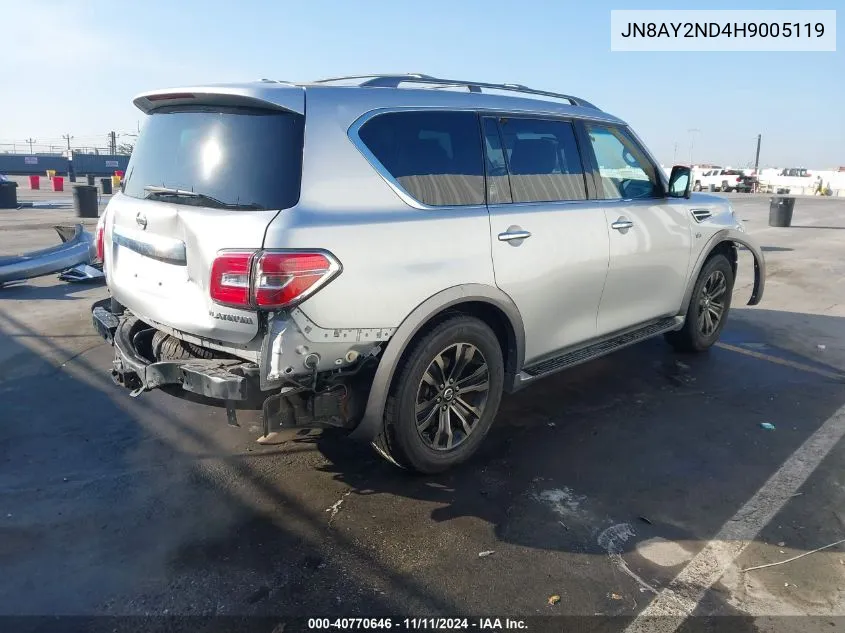 2017 Nissan Armada Platinum VIN: JN8AY2ND4H9005119 Lot: 40770646