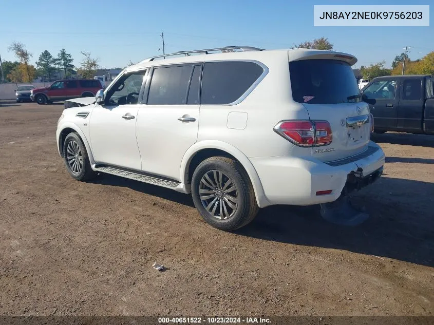 2019 Nissan Armada Platinum VIN: JN8AY2NE0K9756203 Lot: 40651522