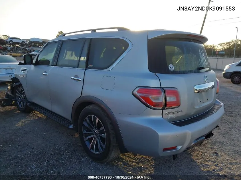 2019 Nissan Armada Sl VIN: JN8AY2ND0K9091553 Lot: 40737790