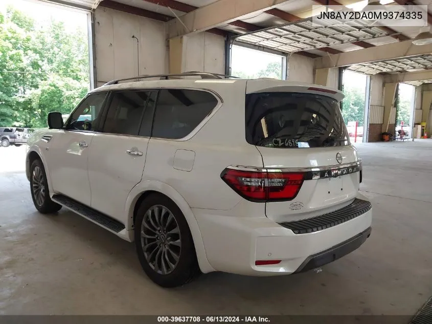 2021 Nissan Armada Platinum 2Wd VIN: JN8AY2DA0M9374335 Lot: 39637708