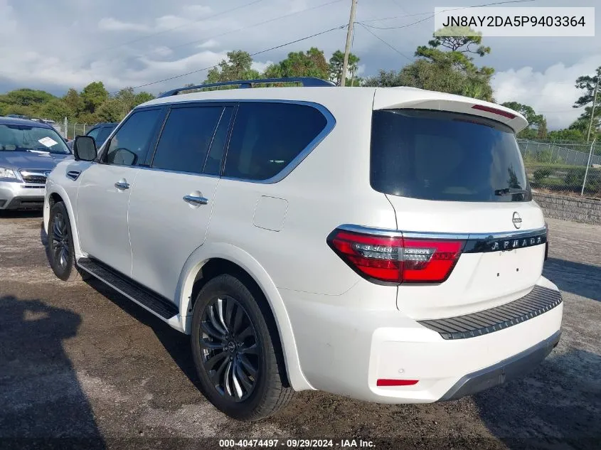 2023 Nissan Armada Platinum VIN: JN8AY2DA5P9403364 Lot: 40474497