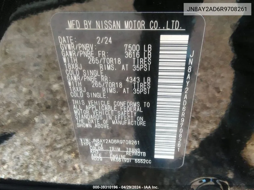 JN8AY2AD6R9708261 2024 Nissan Armada Sv 4Wd