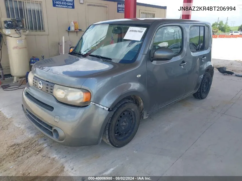 2011 Nissan Cube 1.8S VIN: JN8AZ2KR4BT206994 Lot: 40006980