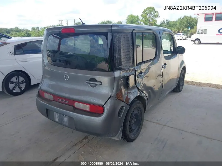 2011 Nissan Cube 1.8S VIN: JN8AZ2KR4BT206994 Lot: 40006980