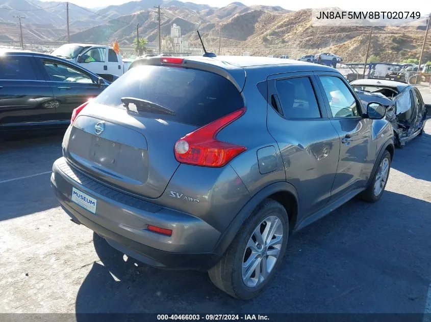 2011 Nissan Juke Sv VIN: JN8AF5MV8BT020749 Lot: 40466003