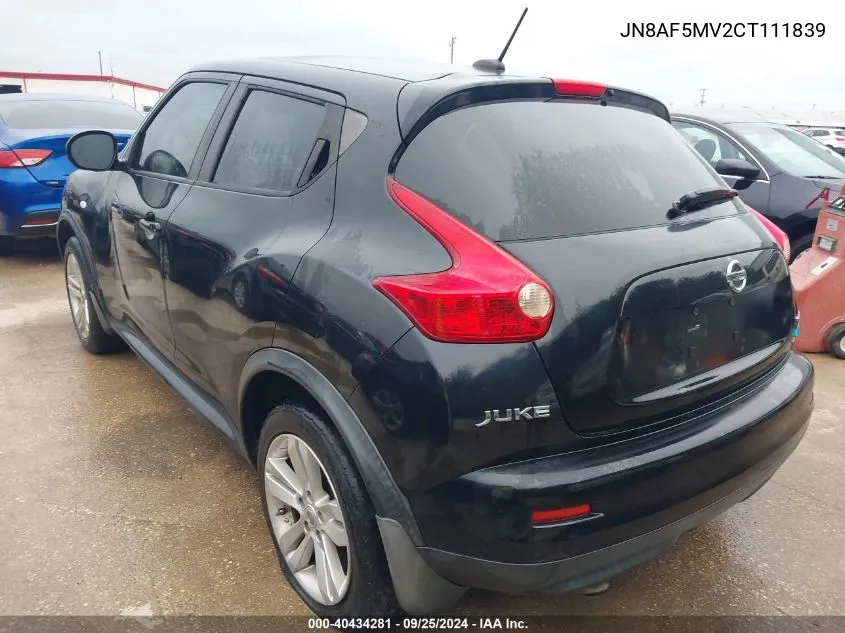 2012 Nissan Juke Sl VIN: JN8AF5MV2CT111839 Lot: 40434281