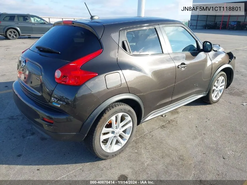 2012 Nissan Juke Sv VIN: JN8AF5MV1CT118801 Lot: 40870414