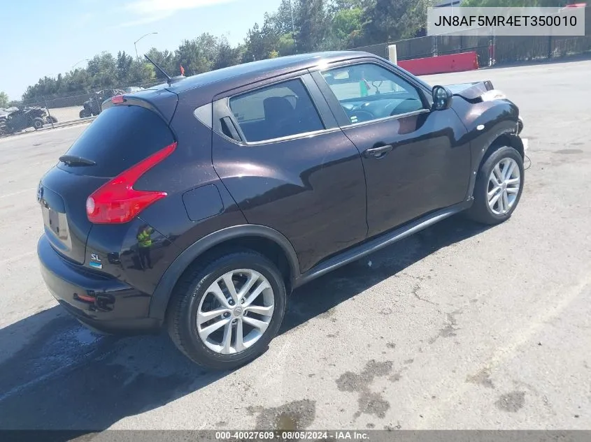 2014 Nissan Juke Sl VIN: JN8AF5MR4ET350010 Lot: 40027609