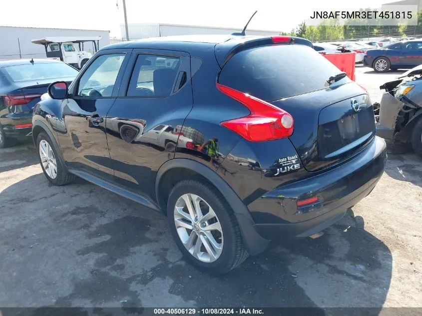 2014 Nissan Juke Sv VIN: JN8AF5MR3ET451815 Lot: 40506129