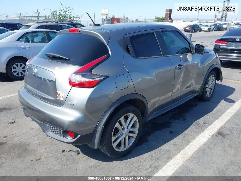 2015 Nissan Juke Sv VIN: JN8AF5MRXFT510375 Lot: 40081357