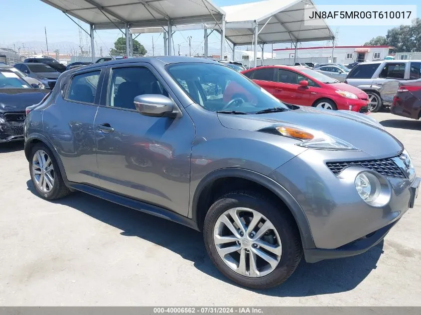 2016 Nissan Juke Nismo/S/Sl/Sv VIN: JN8AF5MR0GT610017 Lot: 40006562