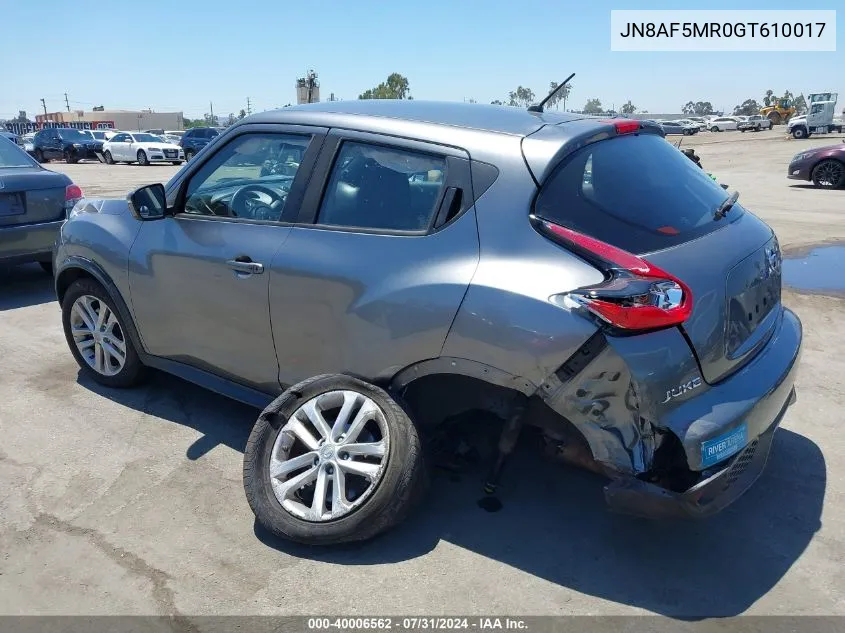 2016 Nissan Juke Nismo/S/Sl/Sv VIN: JN8AF5MR0GT610017 Lot: 40006562