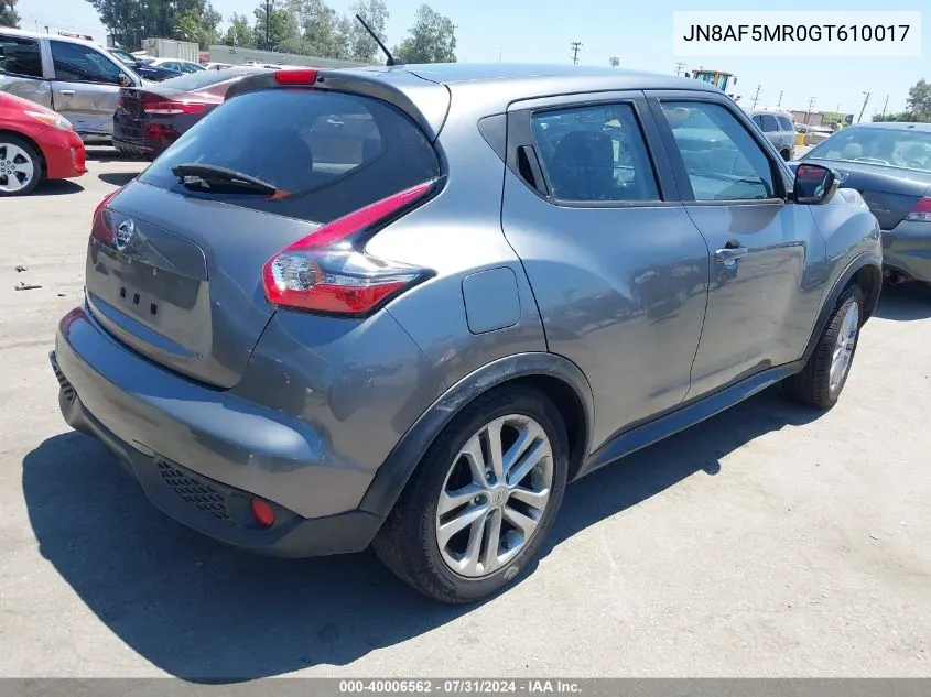 JN8AF5MR0GT610017 2016 Nissan Juke Nismo/S/Sl/Sv